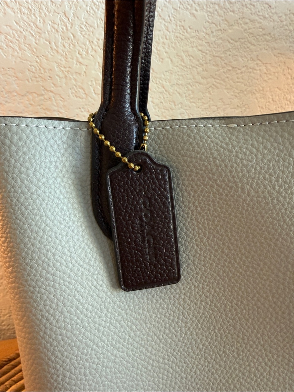 Coach Pebbled Leather Tote in Chalk with Dark Brown Handles - Picture 4 of 8